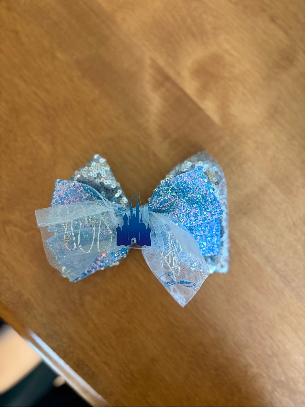 disney castle Sparkling Blue Glitter Bow Hair Clip for Kids